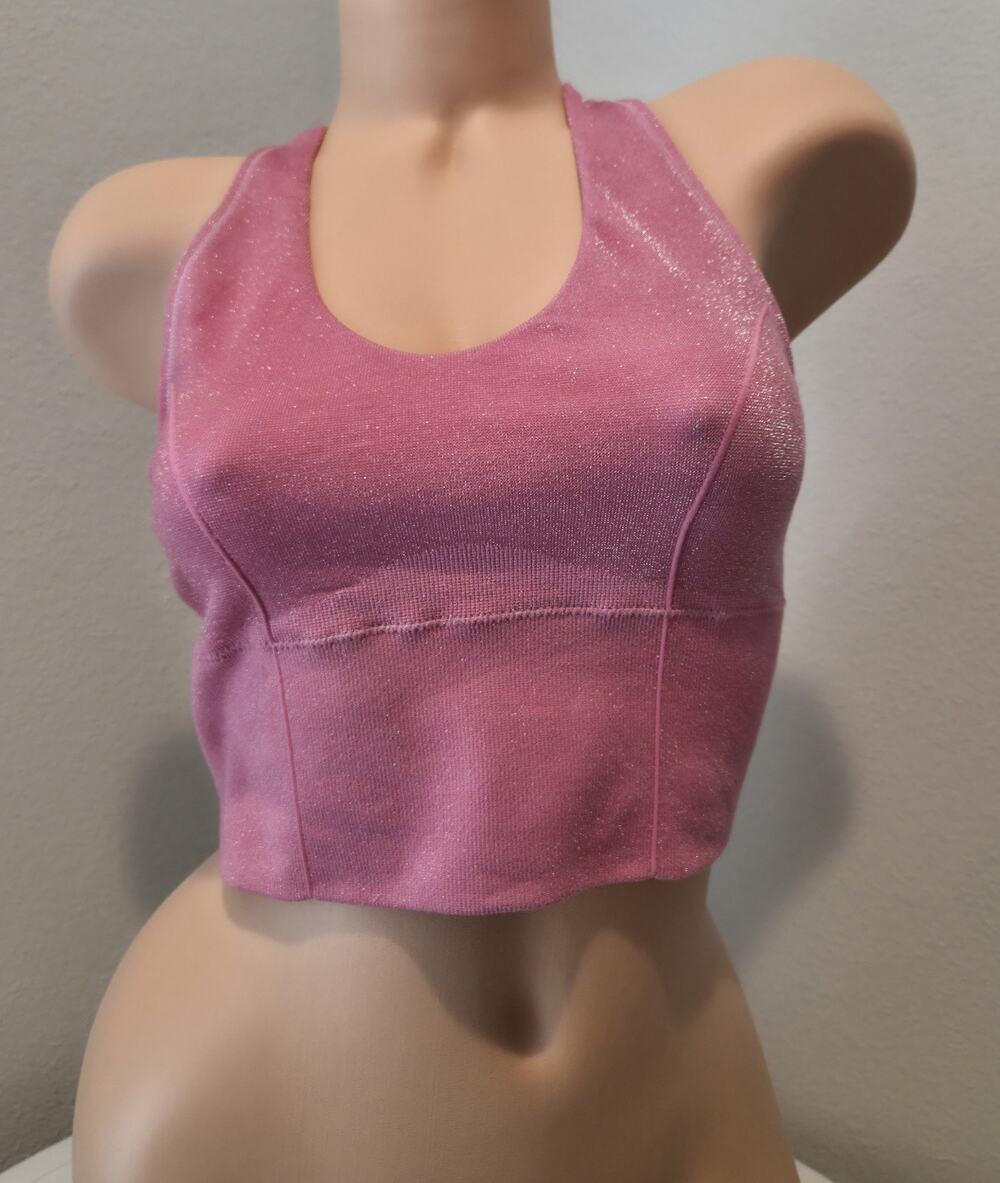 Victoria's Secret PINK Shimmer Plunge Sports Bra Light Support Pink L
